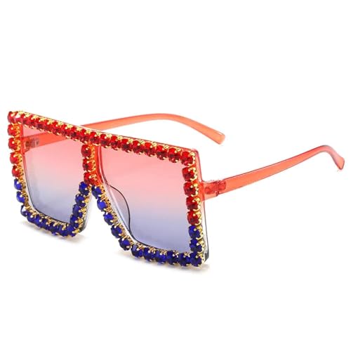 Lunettes de soleil surdimensionnées pour femmes vintage diamant rouge et bleu C16