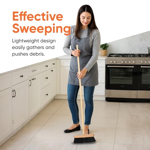 Image of Superio Kitchen Broom Premium Black Tampico Bristles, Wood USA Handle, Heavy Duty Household Broom - Easy Swiping Dust and Wisp, Home, Kitchen Bedroom, Lobby, Floors and Corners