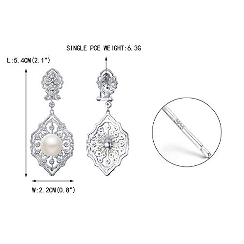 EVER FAITH 925 Sterling Silver CZ 10MM Pearl Art Deco 1920s Prom Rhombic Chandelier Dangle Earrings4