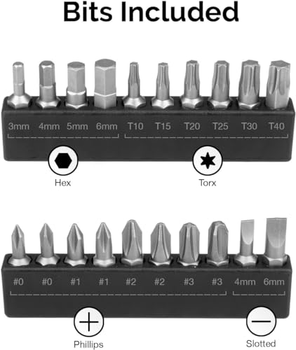 Image of NEIKO 10573B 1 /4 inch Torque Screwdriver Set, 20 Hex Bits, 10 to 50 In-Lbs, Long Shank Screwdriver Torque Wrench, Adjustable Inch-Pound Torque Screwdriver for HVAC and Gunsmiths (Pack of 25)