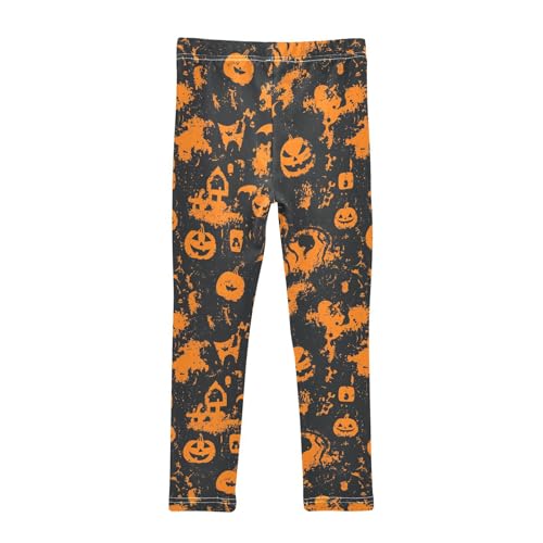 Halloween Pumpkin Bat Orange Girls Casual Leggings for Kids Printed Long Pant Bottoms Stretch and Soft2