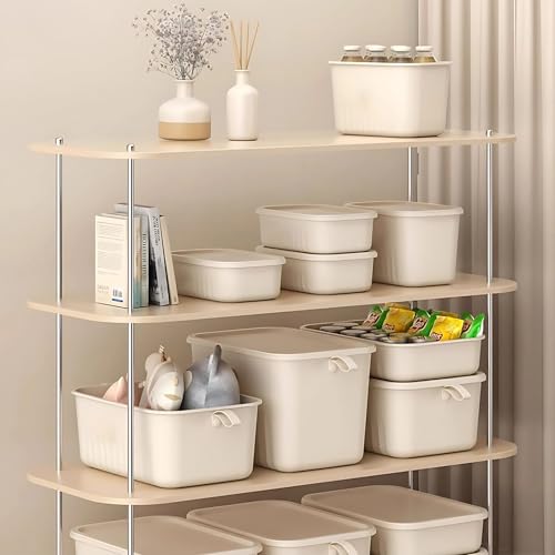 Image of KREPS Multi Purpose Plastic Storage Bins Stackable Organizer Boxes with Lids, Stackable Crates for Home & Kitchen, items like books, clothes, snacks, toys. (ALL SIZE COMBO, ALL)