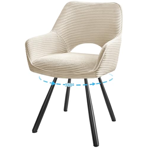 JIJIAN Juego de 1 Sillas de Comedor Giratorias con Reposabrazos, Rotación 360°, Sillas de Cocina, Silla Moderna Tapizada con Respaldo de Tela para Cocina, Comedor, Dormitorio, Beige