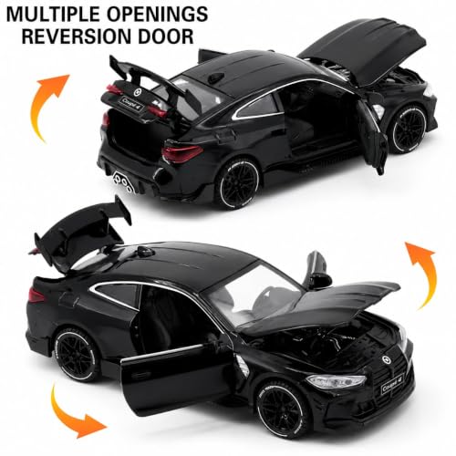Image of 1:32 Diecast Model Alloy B-M-W M4 Metal Pull Back Car with Sound Light, Openable Doors, Toy Vehicles for Kids Gift, car for Kids [Black-Color]