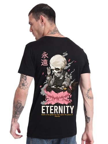 Image of Bewakoof Men's Eternity Graphic Printed 100% Cotton T-Shirt - Regular Fit, Round Neck, Half Sleeves