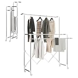 HOMCOM Séchoir à Linge Pliable étendoir Linge intérieur à 3 Barres réglables et 4 roulettes seche Linge etendoir en Acier Inoxydable 104 150 x 103 x 145 197 cm Argent