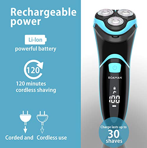 Men Electric Shaver, Roaman Rechargeable Corded And Cordless Electric Razor For Men With Pop-Up Trimmer, Wet Dry Ipx7 Waterproof With Travel Bag (Wall Adapter Included) #TOP4