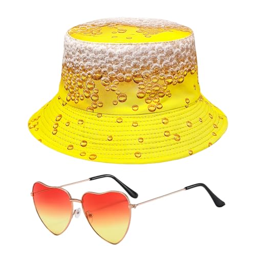 RgitFzi 2 Stück Malle Accessoires Malle Outfit Herren Damen mit Fischerhut & Herz Sonnenbrille Mallorca Party Outfit Cooles Festival Outfit Herren für Sommer Urlaub JGA Sommer