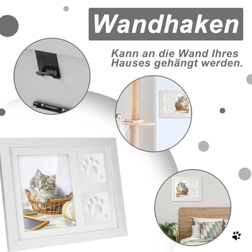 Fotenabdruck Set Hund, Bilderrahmen und Pfotenabdruck Set Weiß, 3D Gipsabdruck Andenkenbox, Pfotenabdruck Set Hund Geschenke für Katzen oder Hundebesitzer, Geschenke für Heimdekoration Unvergesslich