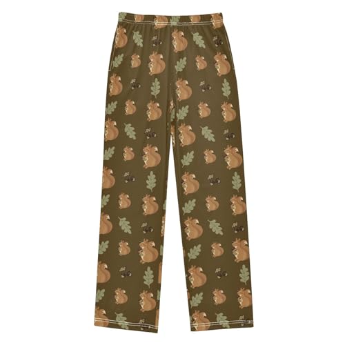 ZZXXB Squirrel Pine Leaves Boys Long Pants Soft Trousers Elastic Waist Kids Lounge Bottoms with Pockets S-XL