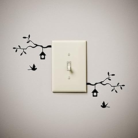 JS Artworks Tree Branch Bird House Cute Funny Vinyl Decal Sticker for Light Switch Our Wall outlets Cover