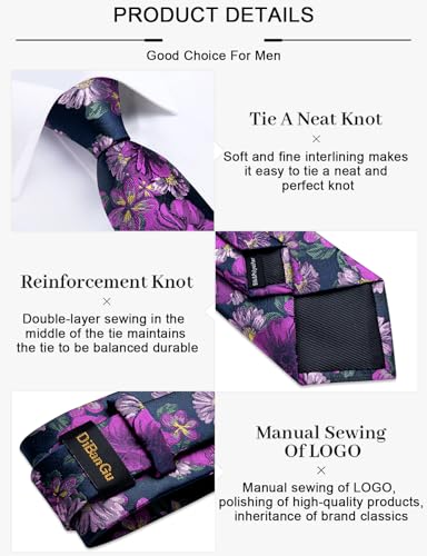Image of DiBanGu Silk Floral Ties for Men Woven Paisley Necktie and Tie Clip Handkerchief Cufflinks Set for Party Wedding
