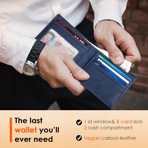 Image of RUNBOX Wallet for Men Slim Leather Bifold RFID Blocking Minimalist Front Pocket Design with Gift Box | Minimalist Front Pocket Design, Holds 8 Cards, RFID Protection, Gifts for Men on Birthdays, Father's Day, and Christmas