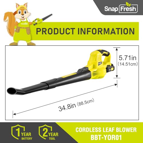 SnapFresh Cordless Leaf Blower with Battery & Charger, 20V Electric Leaf Blower for Lawn Care, Battery Powered Leaf Blowers Lightweight for Patio/Yard/Garden Blowing