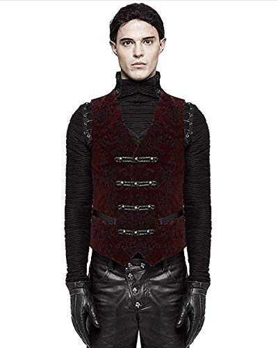 Punk Rave Uomo Gilet Rosso Velluto Damascato