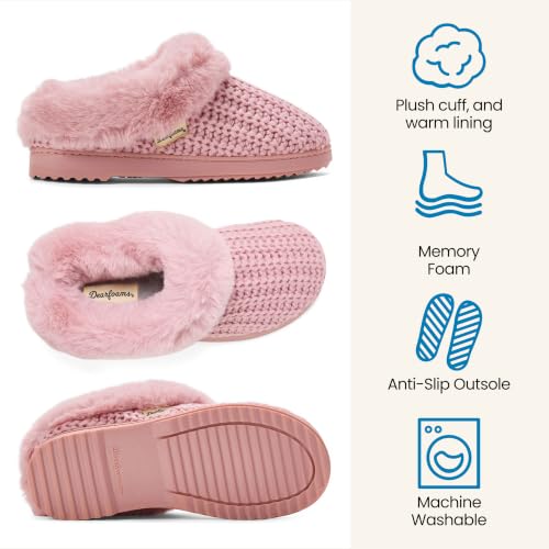 Image of Dearfoams Women's Memory Foam Cozy Soft House Slippers Gifts for Women Hannah Knit Clog House Shoes