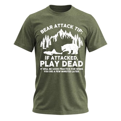 Bear Attack Tip Funny T-Shirt Sarcastic Humor Camping Hiking Outdoor Men's Women's T Shirt Green Heather XX-Large