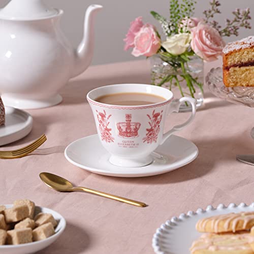 Victoria Eggs Queen Elizabeth Tea Cup and Saucer Set for 1 | Commemorative Tea Cup with Saucer | Tea Sets for Adults & Tea Set for One | Coffee Cup and Saucer Set | Queen Elizabeth Commemoratives