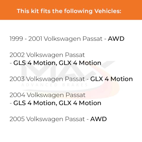 Image of Max Advanced Brakes Rear Brake Kit Compatible With 1999-2001 2002 2003 2004 2005 VW Passat AWD GLS GLX 4 Motion Replacement Premium OE Disc Brake Rotors and Ceramic Brake Pads