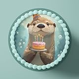CGD - Essbare Tortenaufleger aus Fondant oder Esspapier – Dekorative Kuchendeko für Geburtstag, Party & besondere Anlässe - Otter L4 (Esspapier)