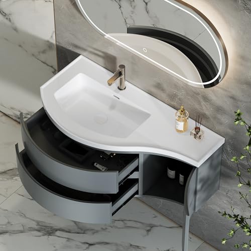 KunMai 35.4" Modern Floating Bathroom Vanity with Sink, Wall Mounted