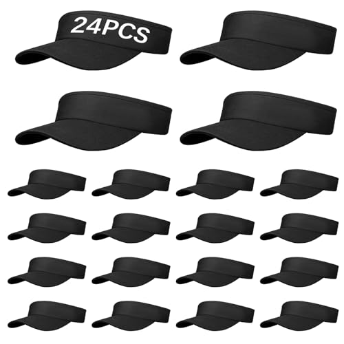 24 PCS Cotton Black Visor Hats for Women Bulk, Adjustable Sport Sun Visor Hats for Golf,Baseball,Stylish Sun Hat for Outdoor Activities