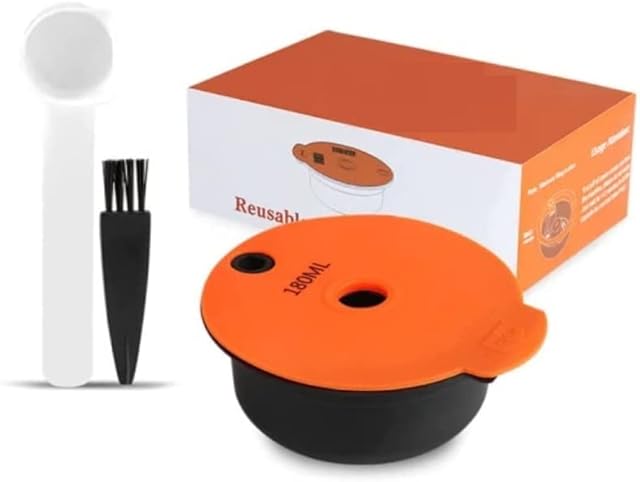 Reusable PP Coffee Capsule Pod with Silicone Lid for Bosch Tassimo Machine, Enjoy Your Favorite Coffee - Plastic Coffee Capsule Cup for Bosch, with Stainless Steel Mesh - 68x74x30m - 180ml