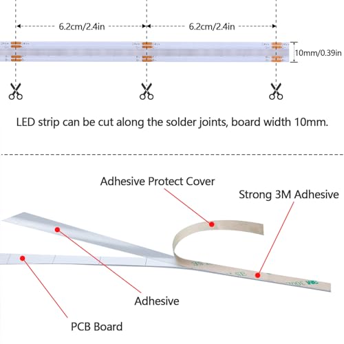 Image of GOMING 24V 32.8ft /10M RGB COB LED Strip 576LEDs /M Flexible 14W /M | High Brightness Uniform Glow IP20 No Waterproof LED Tape Lights for Home Decor(RGB Controller and Power Supply not Included)