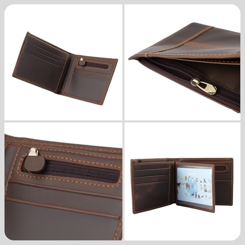 LovinPet Thin Wallet for Men, Leather Wallet with Zipper, 8 Card Slots, 5 Bill Dividers and Clear Photo Window, Slim and Secure Bifold Wallet, Gift for Men4