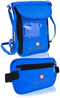 Suvelle 2 Pc Set Travel RFID Kit Waist Money Belt and Neck Stash