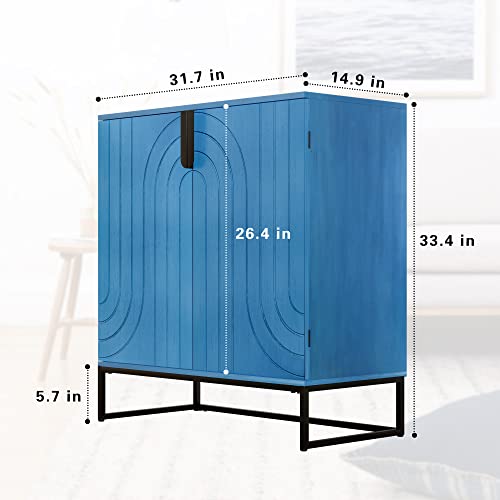 Hlr Accent Wood Grain Cabinet With 2 Doors, Storage Cabinet Sideboard With Black Metal Legs For Living Room,Entryway And Kitchen Dining Room, Antique Blue #TOP1