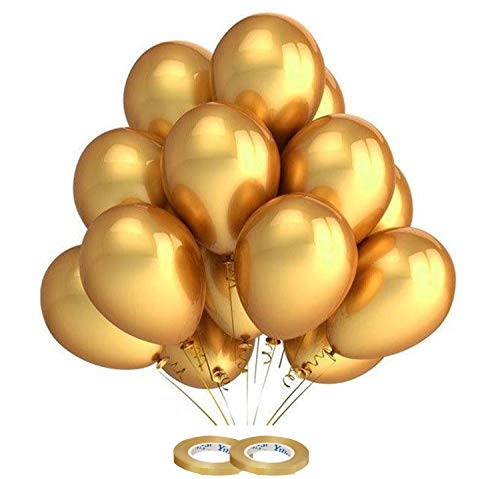 AMFIN® 10 Inch (Pack Of 50) Golden Metallic Balloons for Birthday Decoration , Decoration for Weddings , Engagement , Baby Shower Decoration Items , 1st Birthday Party Decoration Items , Anniversary Party , Bachelors Party , Office Party , Diwali , New Year Party , Christmas Decoration Item