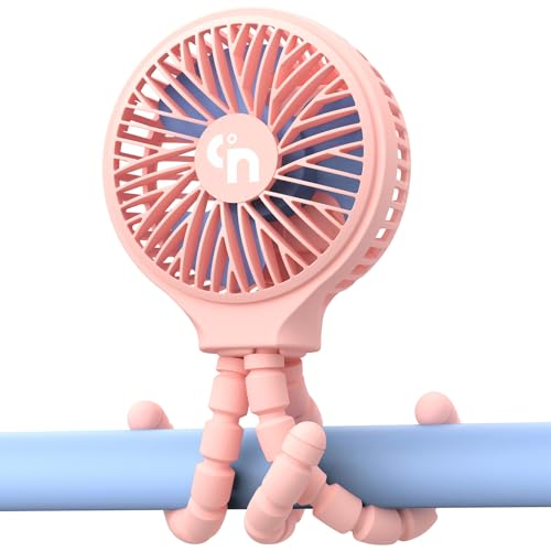 Image of HomeLifairy Portable Stroller Fan, USB or Rechargeable Battery Operated with 3 Speeds and 360°Rotate, Cooling Clip On for Baby Crib Travel Car Seat Pink