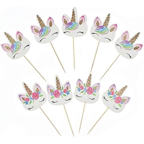 72 Pack Rainbow Unicorn Cupcake Toppers, Double Sided Unicorn Cupcake Toppers Glitter Pegasus for Cupcake Party , Wedding Decoration Cover