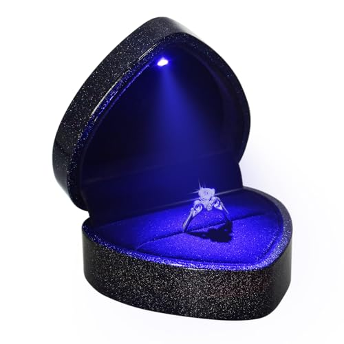 Eveynsh Luxury LED Lighted Ring Box - Heart Shaped Elegant Starry Sky Ring Case for Wedding Rings Perfect for Engagement Proposal Anniversary Ceremony and Gift Giving