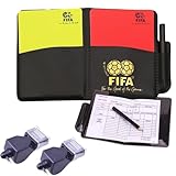 2 Pezzi Fischietto Arbitro, Con Cartellini Arbitro Calcio Kit, Fischietto Allenatore Calcio, Porta Cartellini, Fischietti Arbitro in Metallo, Cartellini Rossi e Gialli con Fogli Portafogli