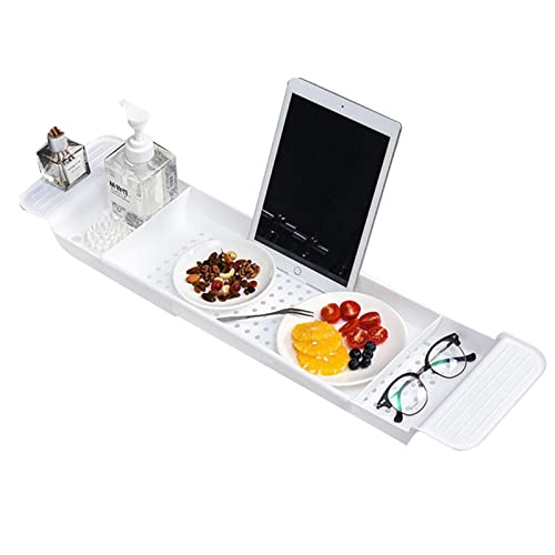 Bandeja para Bañera Extensible, Estante de Baño Ajustable, Bandeja de Baño para Bañera, Mesa para Bañera, Tabla de Bañera, Organizador de Bañera para Copas de Vino, Vela, Libros, Tabletas y Teléfono