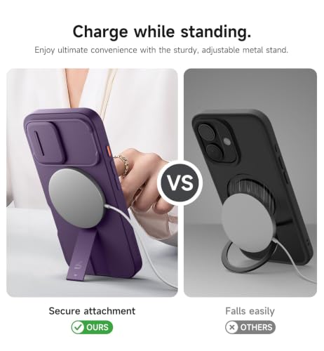 Image of SURITCH for iPhone 16 Case with Magnetic Camera Slide Cover and Adjustable Kickstand, Compatible with MagSafe, Shockproof Bumper Case Slim Protective Cover 6.1 Inch, Dark Purple