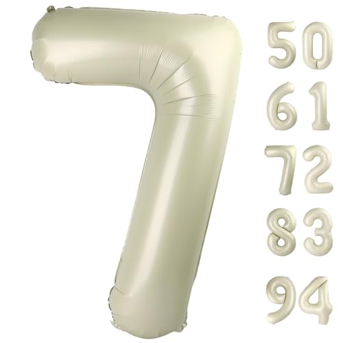 Image of Cream 7 Balloon, Number Balloons 40 Inch, Cream 7th Birthday Decorations, Party Decoration for Women Men, Number 7 Balloon