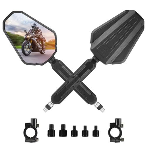 OFIG Adventure Motorcycle Mirrors Adjustable Motorcycle Side Mirrors with 7/8 Handlebar Mount 8mm 10mm Screws Fit for Scooter Moped Dirt Bike Quad