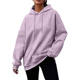 Fleece Hoodies For Women,2024 Fall Trendy Plain Long Sleeve Oversized Sweatshirts Drawstring Pullover Tops,Casual Loose Soft Comfy Y2K Hoodies With Pockets Plus Size Winter Clothes(Light Purple,3XL)