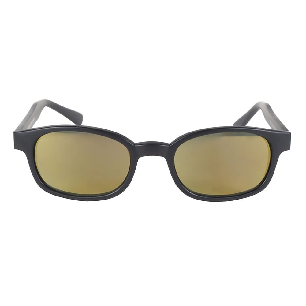 KD's 2000 - Occhiali da sole neri opachi Sport e Biker, da uomo e da donna, adatti sotto casco, moto, bicicletta, sci, lenti a specchio dorate UV400