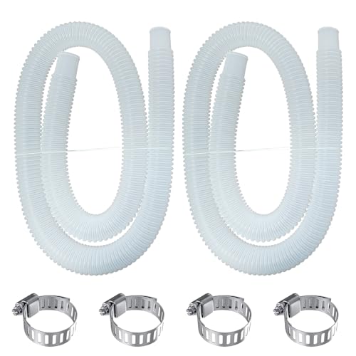 2 Pack Pool Pump Replacement Hose, 1.25” Diameter, 59” Long for Above Ground Pools, Filter & Pool Heater Hose Bundled with Metal Clamps(2 hoses+4 clamps)
