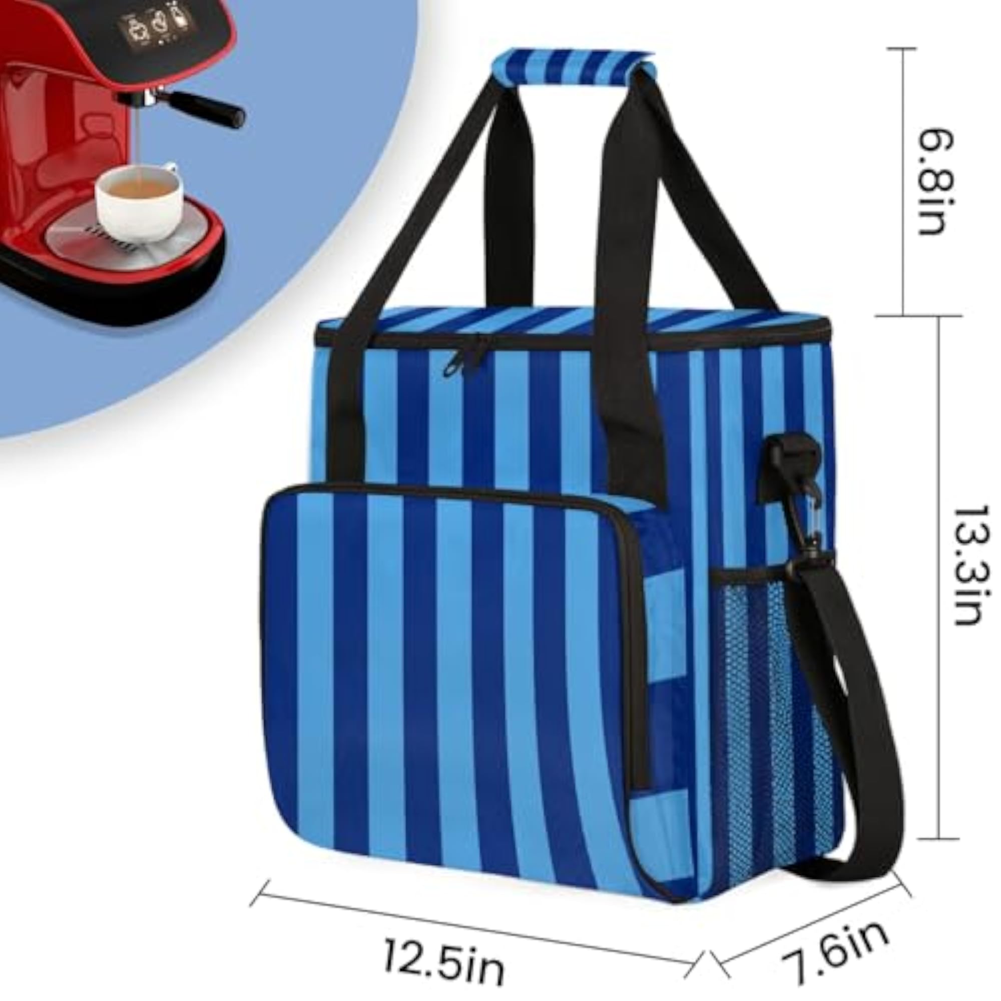 Dark Blue Stripes Travel Coffee Maker Carrying Bag, Large Organizer