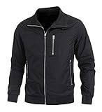 KEFITEVD Leichte Jacke Herren Übergangsjacke mit Vielen Taschen Sommer Frühling Blouson Jacke mit Durchgehendem Reißverschluss Schwarz L