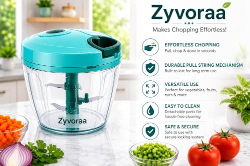 Image of Quick Manual Vegetable Chopper with 6 Stainless Steel Blades (900 ml) | Heavy Duty Onion Cutter & Fruit Chopper for Kitchen | Multi-Color (Pack of 1)