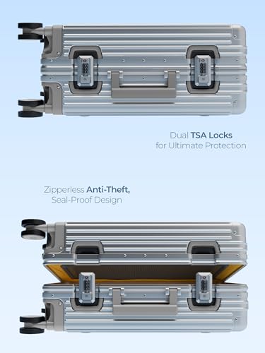 Image of EUME 100% Aluminium Cabin Trolley Bag Small for Travelling 50cm| Durable High-End 8 Silentrun 360 Degree Spinner Wheels | Premium Trolley Bag Small for Travel (Silver with Grey Wheels)
