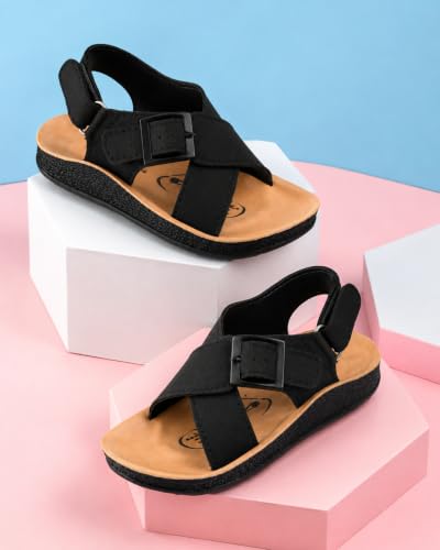 Image of Like Style Kids Sandals, Black with Gold-Tone Buckles