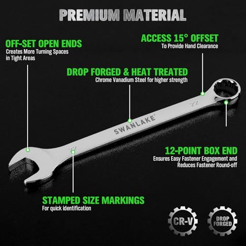 SWANLAKE 30-Piece Combination Wrench Set, Metric & SAE (8-22mm & 1/4” to 1-1/16”),12-Point Open End Standard Wrench Set, Mechanics Wrenches Sets, Chrome Vanadium Steel with Storage Rack by SWANLAKE GARDEN TOOLS - Image 6