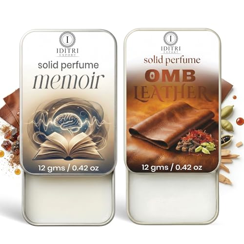 Image of Solid Perfume |OMB leather&Memoir Alcohol Free Wax Perfume Balm, Long Lasting | Pocket Tin 12g, Pack Of 2| Non Greasy Smooth Glide, Travel Friendly Men And Women